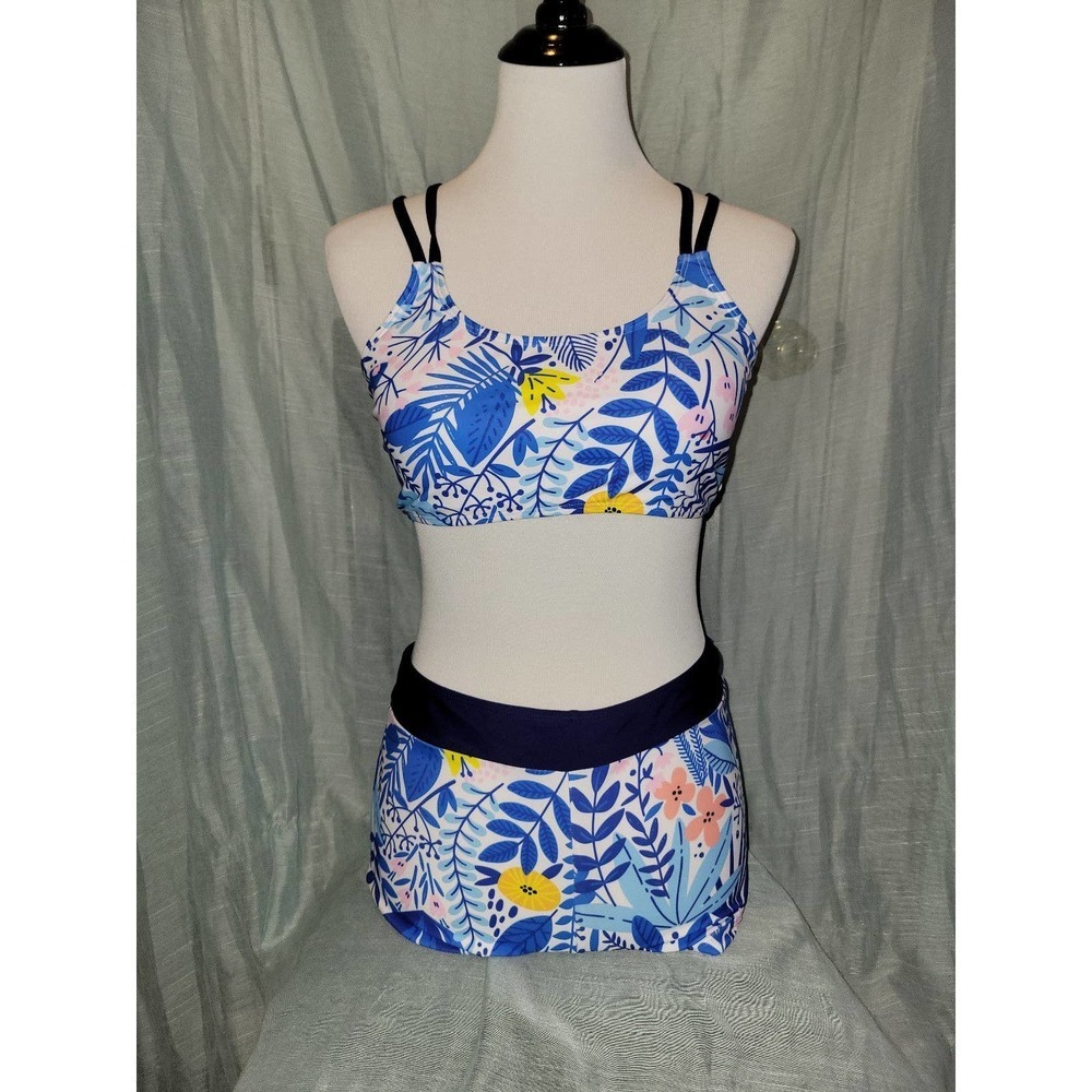 Bikini large, blue floral tropical, boy short bottoms.